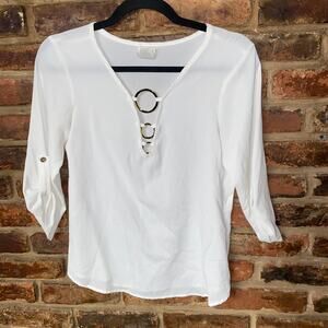 Tovia White Gold Grommet Long Roll-Tab Sleeve Blouse Women's Size Small